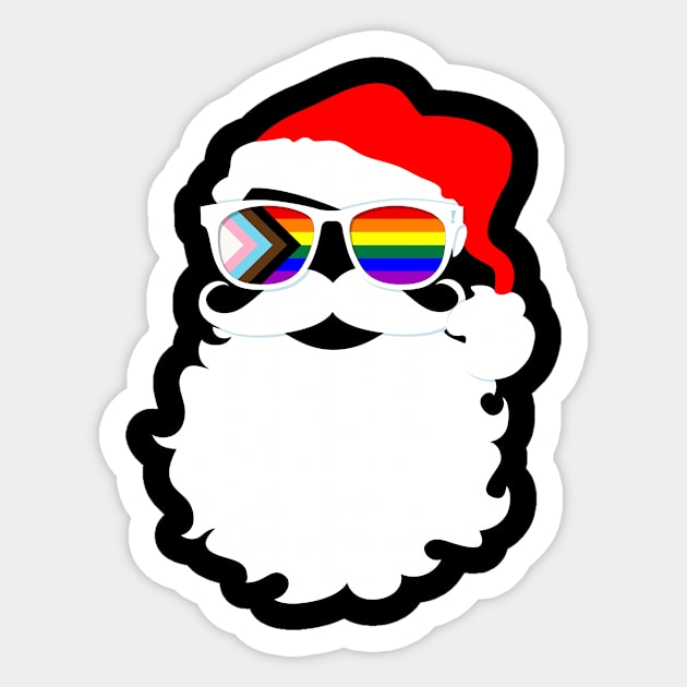 Santa Claus LGBTQ Progress Pride Flag Sunglasses Sticker by wheedesign